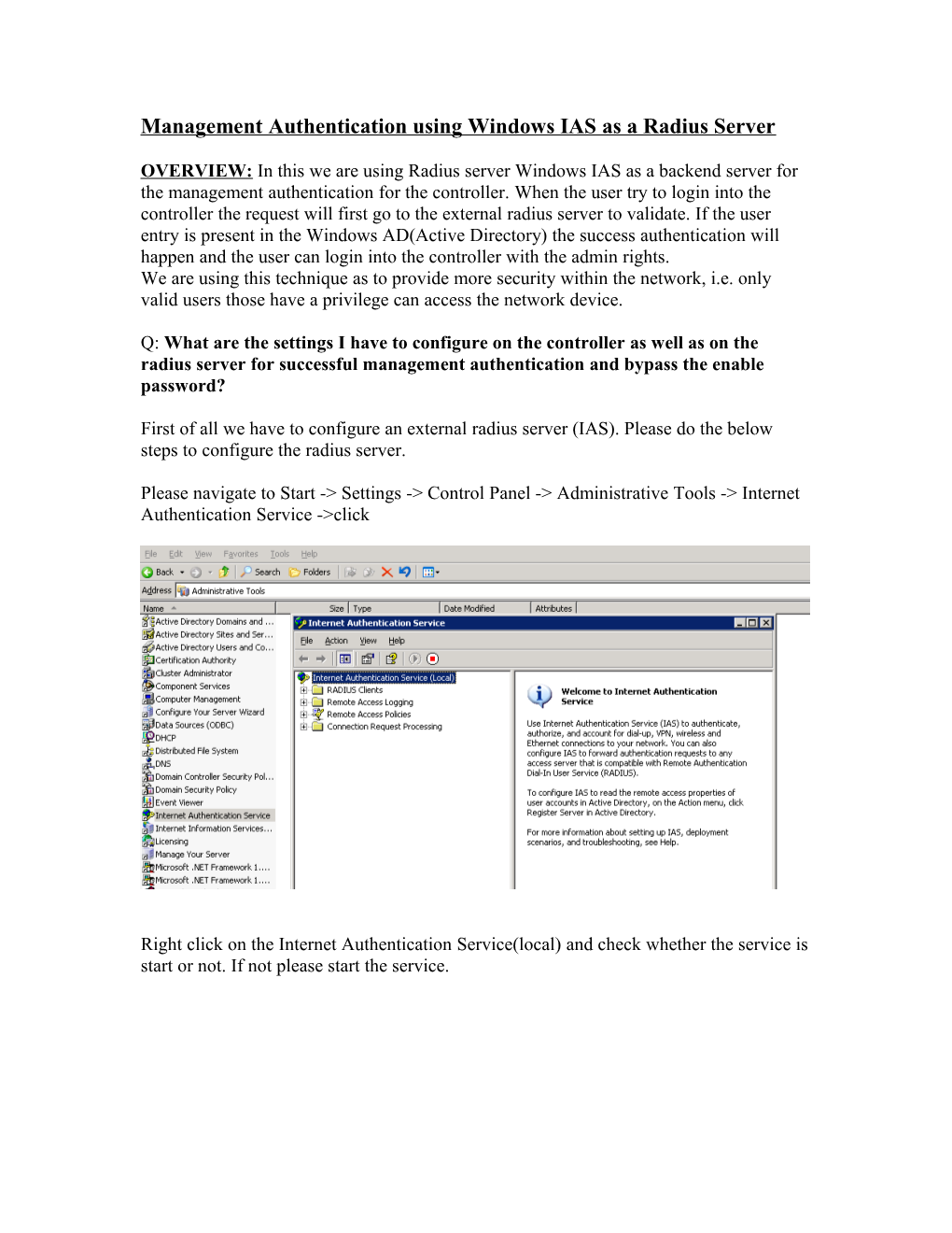 Management Authentication Using Windows IAS As a Radius Server