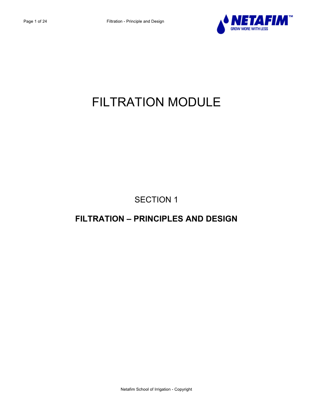 Filtration Principles and Design