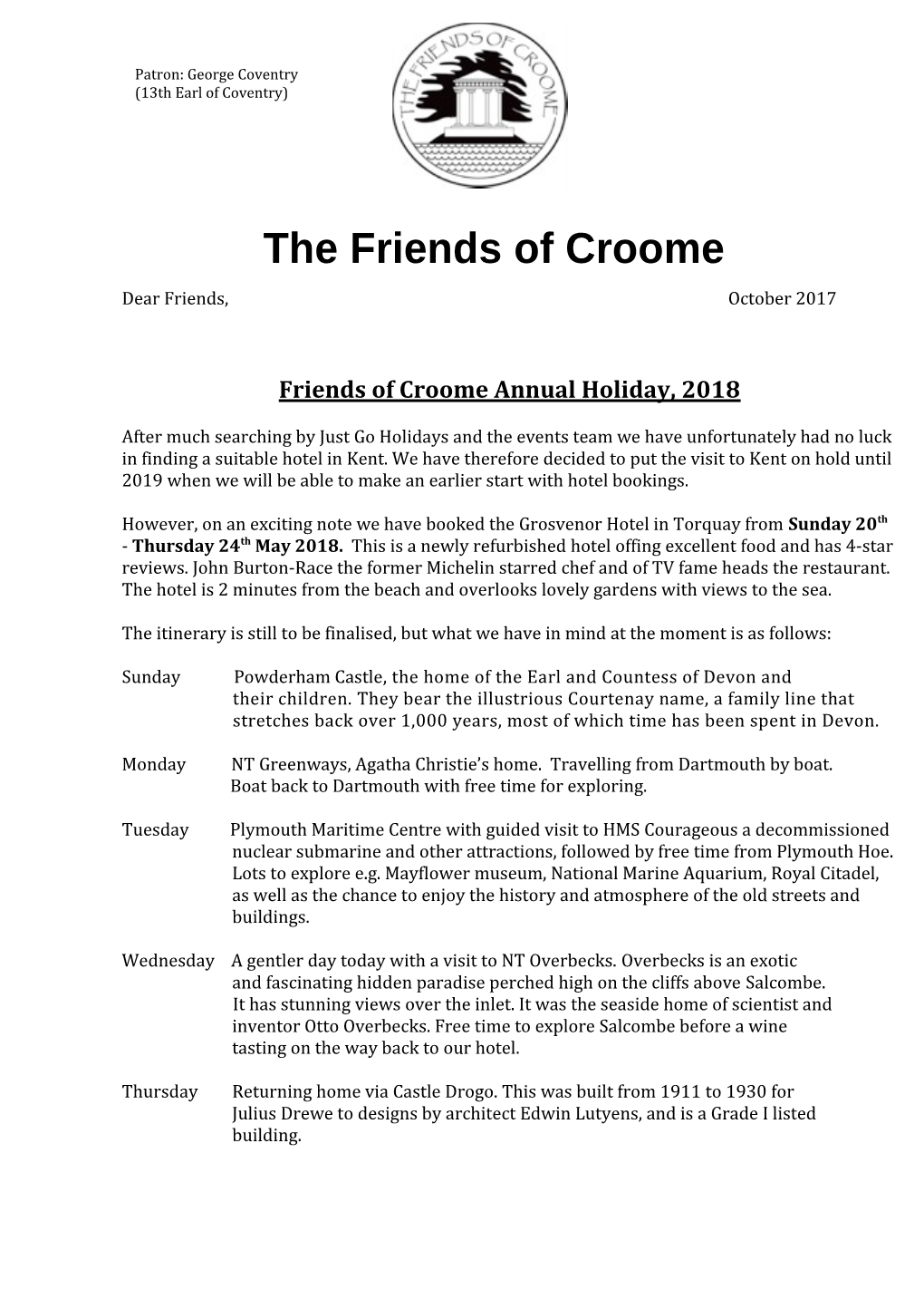 Friends of Croome Annual Holiday, 2018