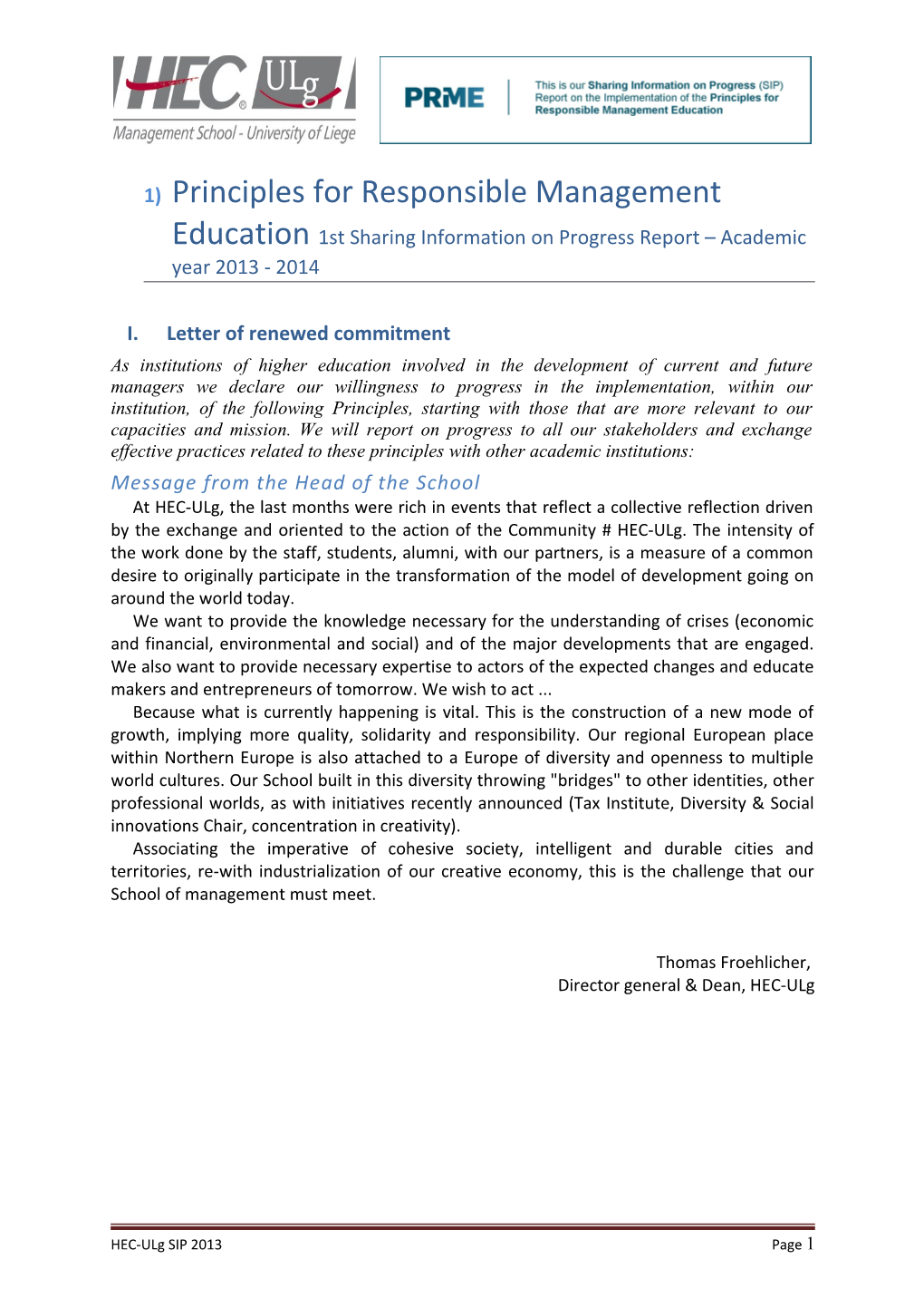 Principles for Responsible Management Education1st Sharing Information on Progress Report