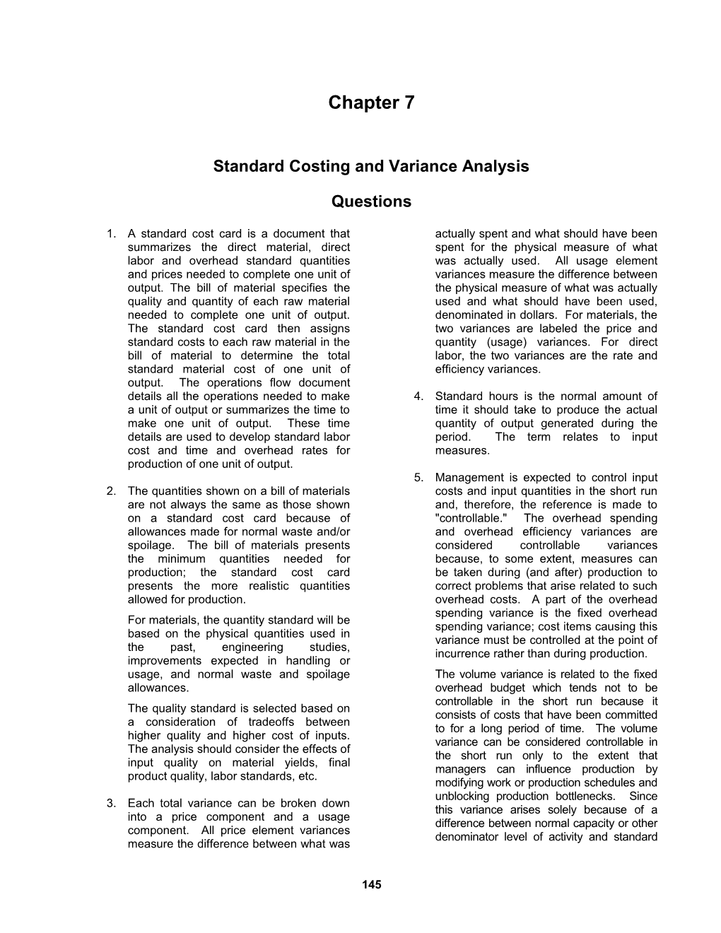 Standard Costing and Variance Analysis