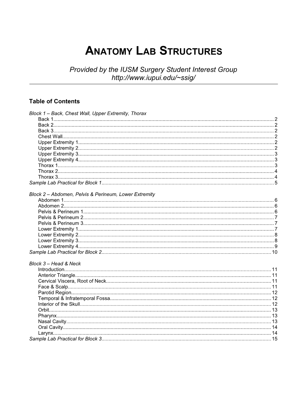 Anatomy Lab Structures, Exam 1