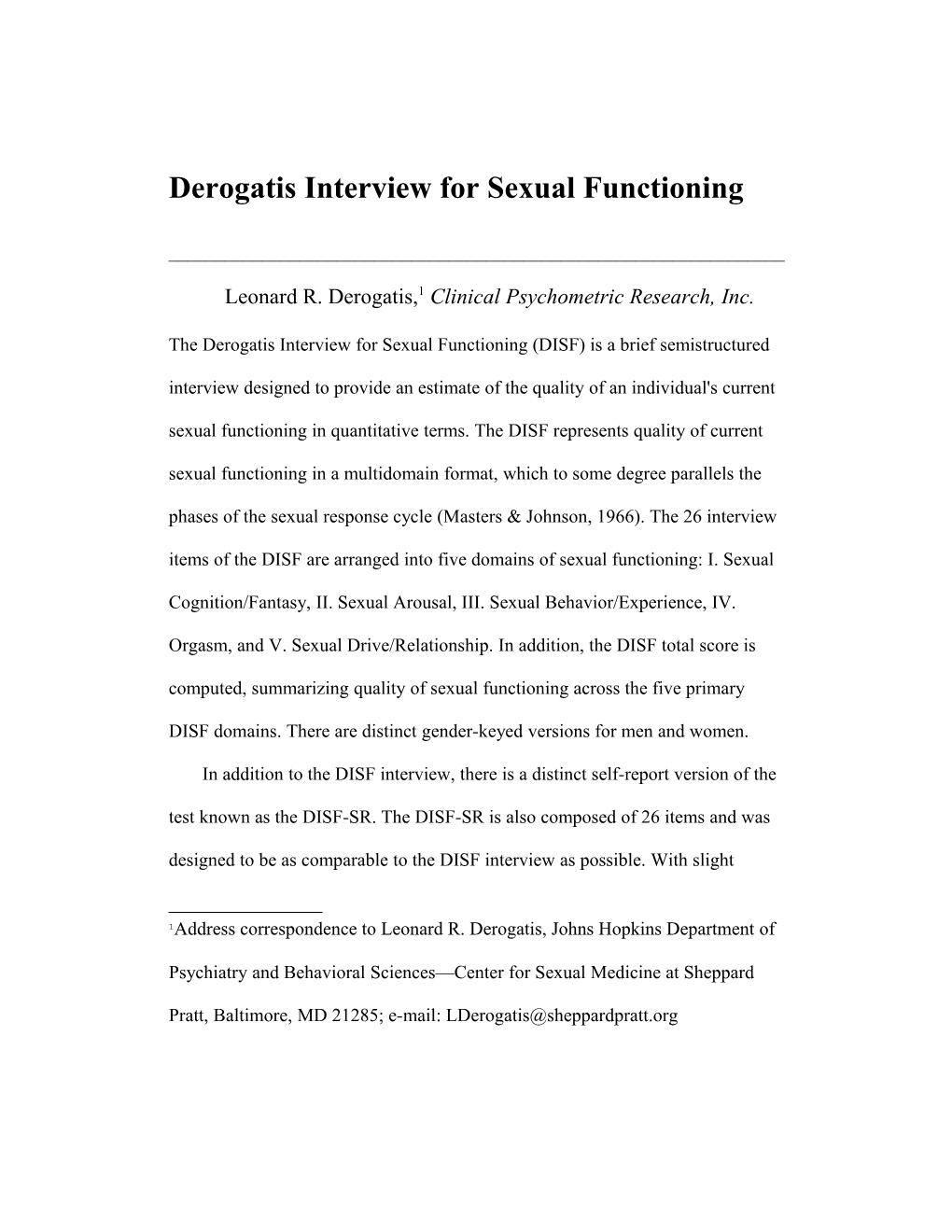 The Derogatis Interview for Sexual Functioning