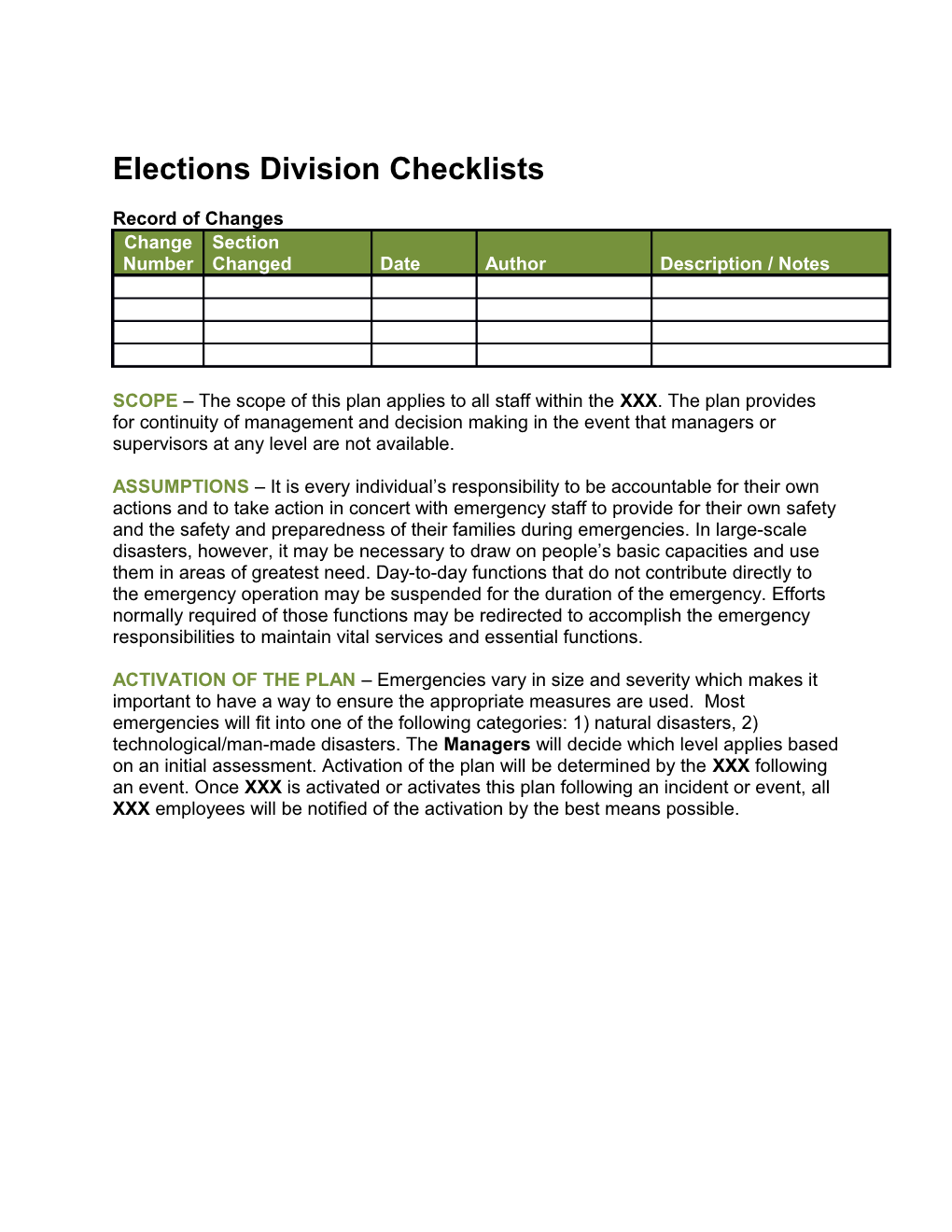 Electionsdivision CM1 Checklists