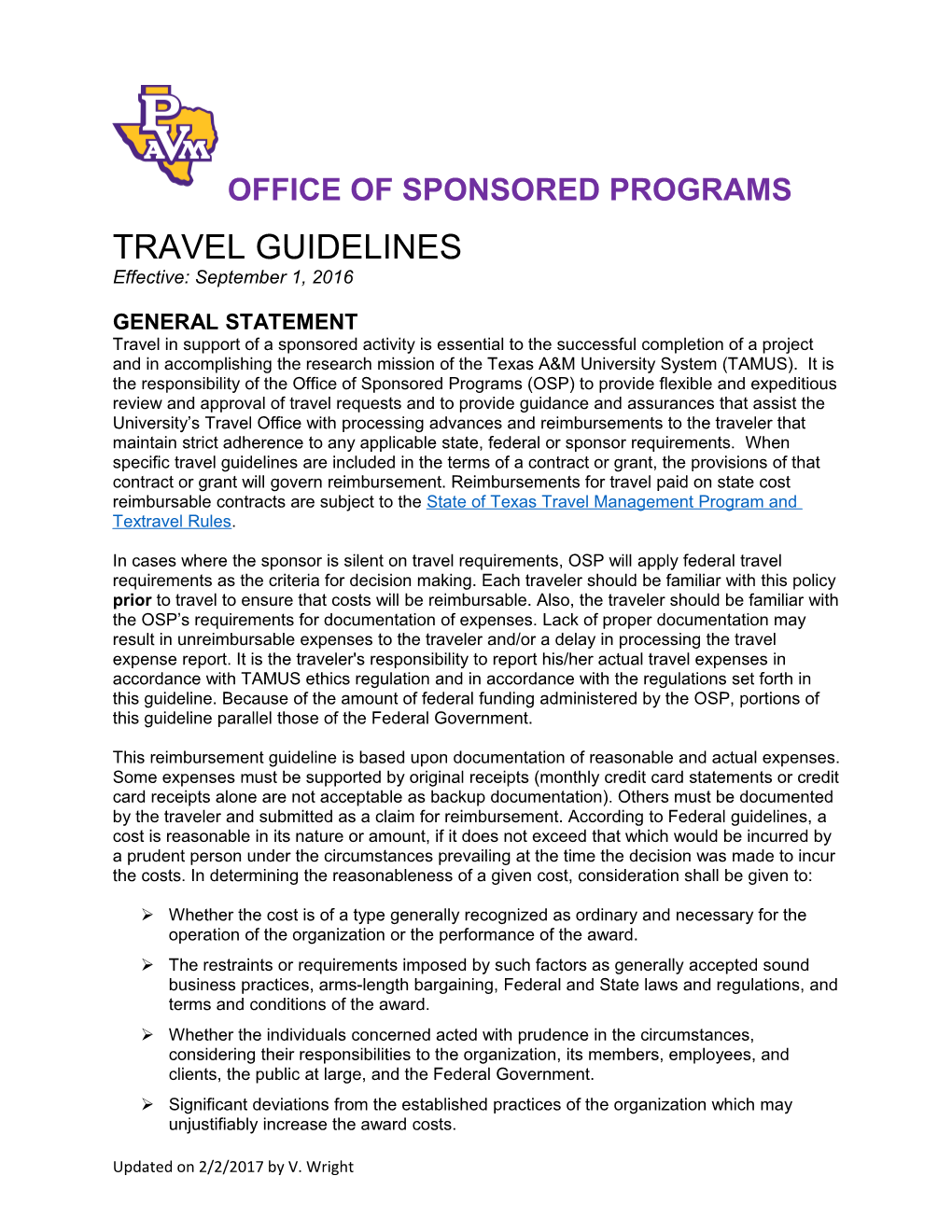 Office of Sponsored Programs/Travel Guidelines