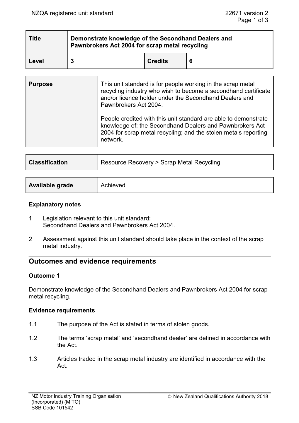 22671 Demonstrate Knowledge of the Secondhand Dealers and Pawnbrokers Act 2004 for Scrap