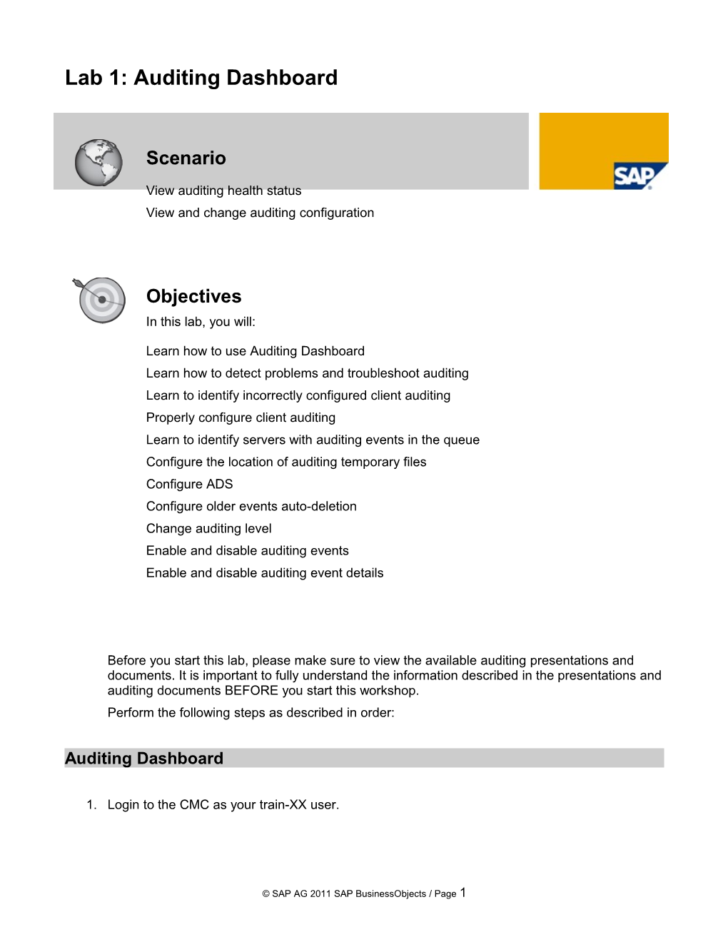 Lab 1: Auditing Dashboard