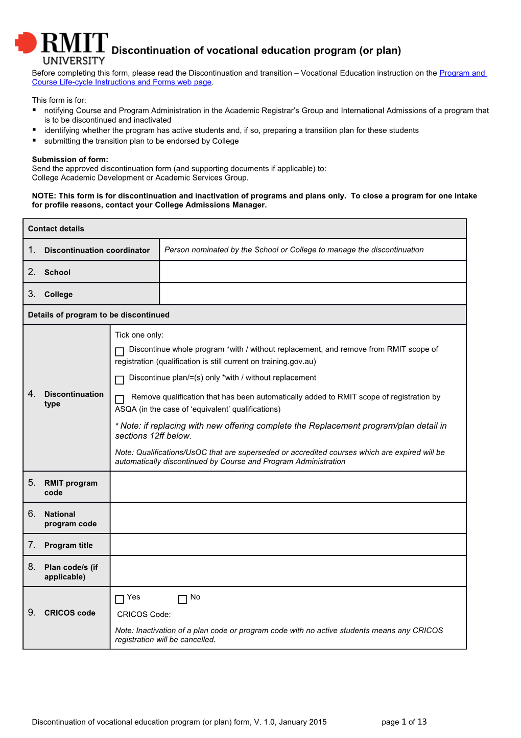 Discontinuation of Vocational Educationprogram (Or Plan)