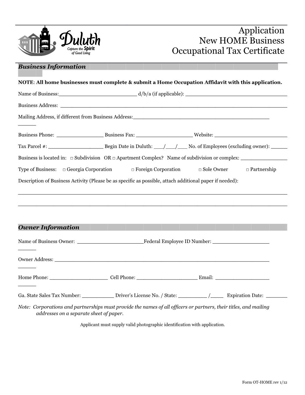 NOTE:All Home Businesses Must Complete & Submit a Home Occupation Affidavit with This