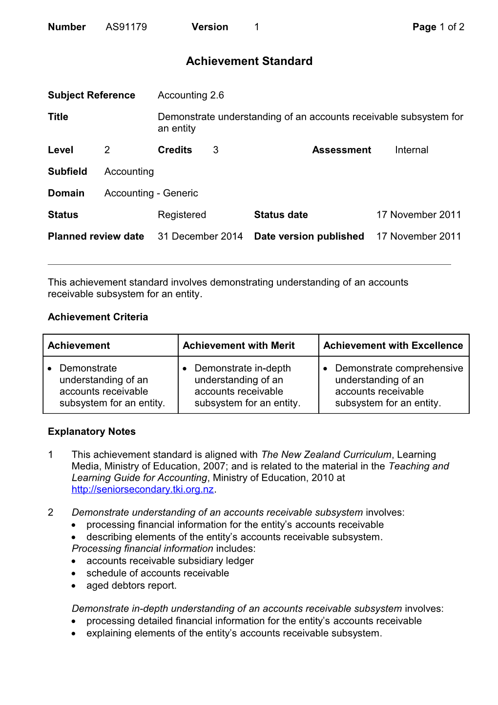 91179 Demonstrate Understanding of an Accounts Receivable Subsystem for an Entity