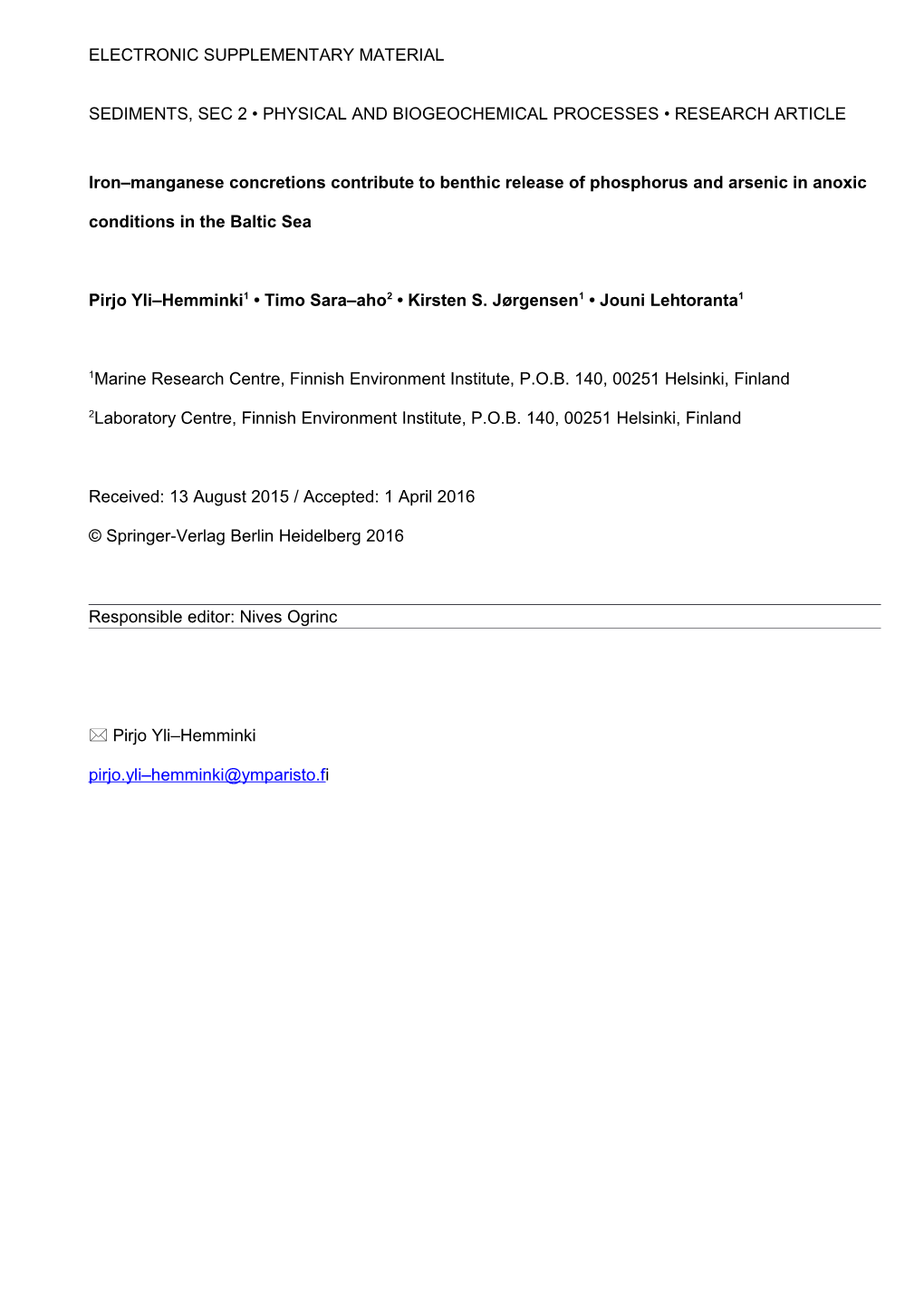 Sediments, Sec 2 Physical and Biogeochemical Processes Research Article