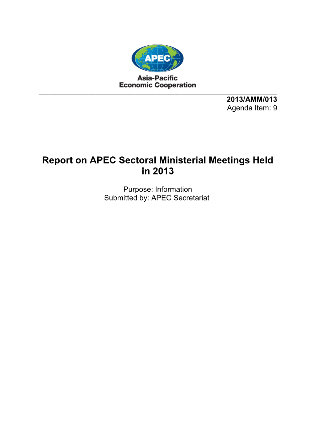 Sectoral Ministers' Mtgs Report to AMM