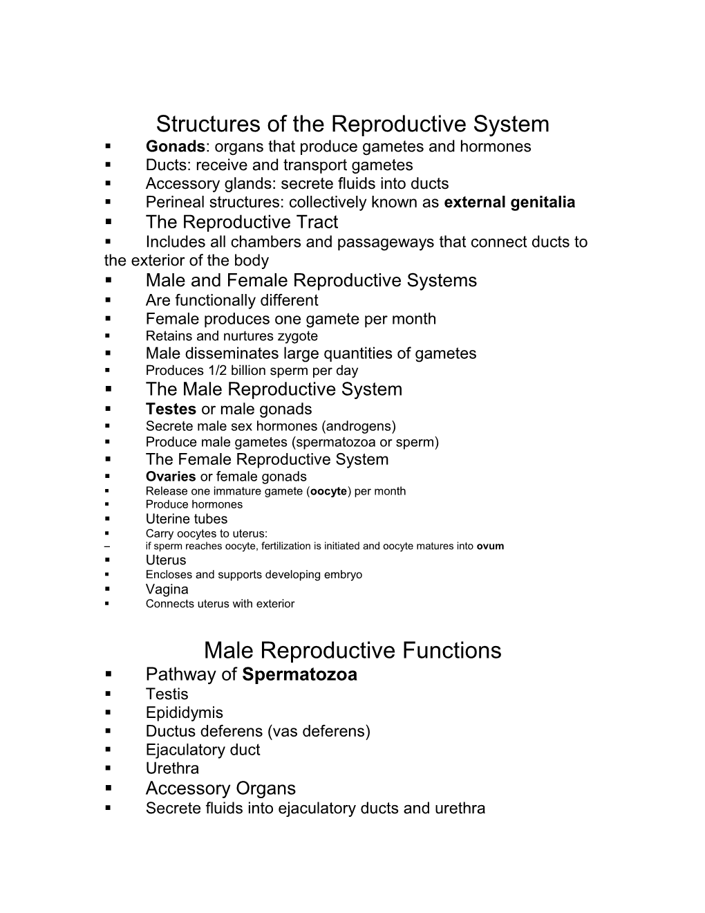 Structures of the Reproductive System