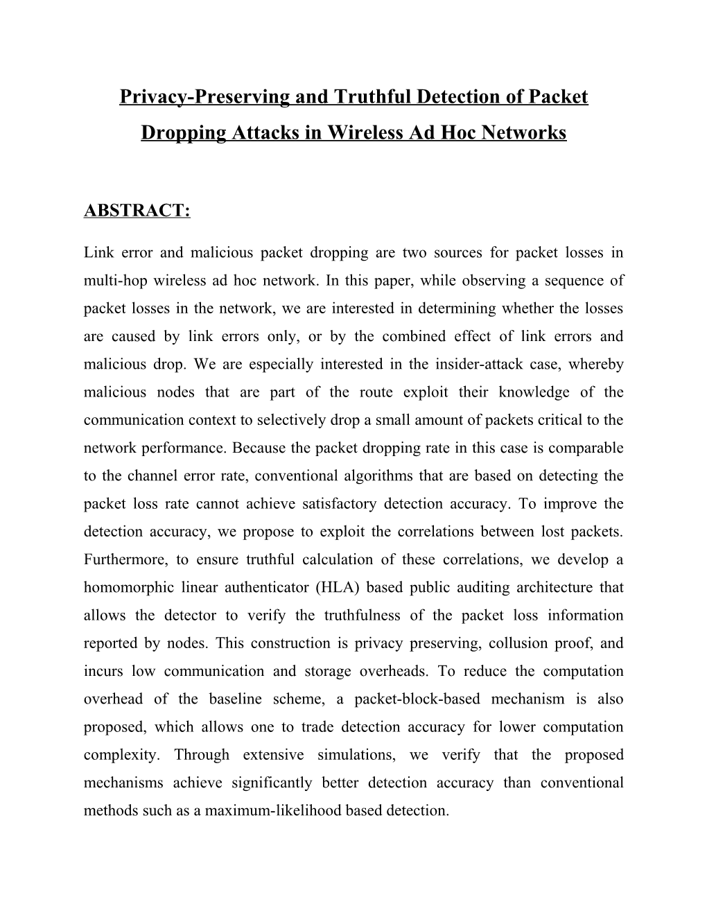 Privacy-Preserving and Truthful Detection of Packet Dropping Attacks in Wireless Ad Hoc Networks