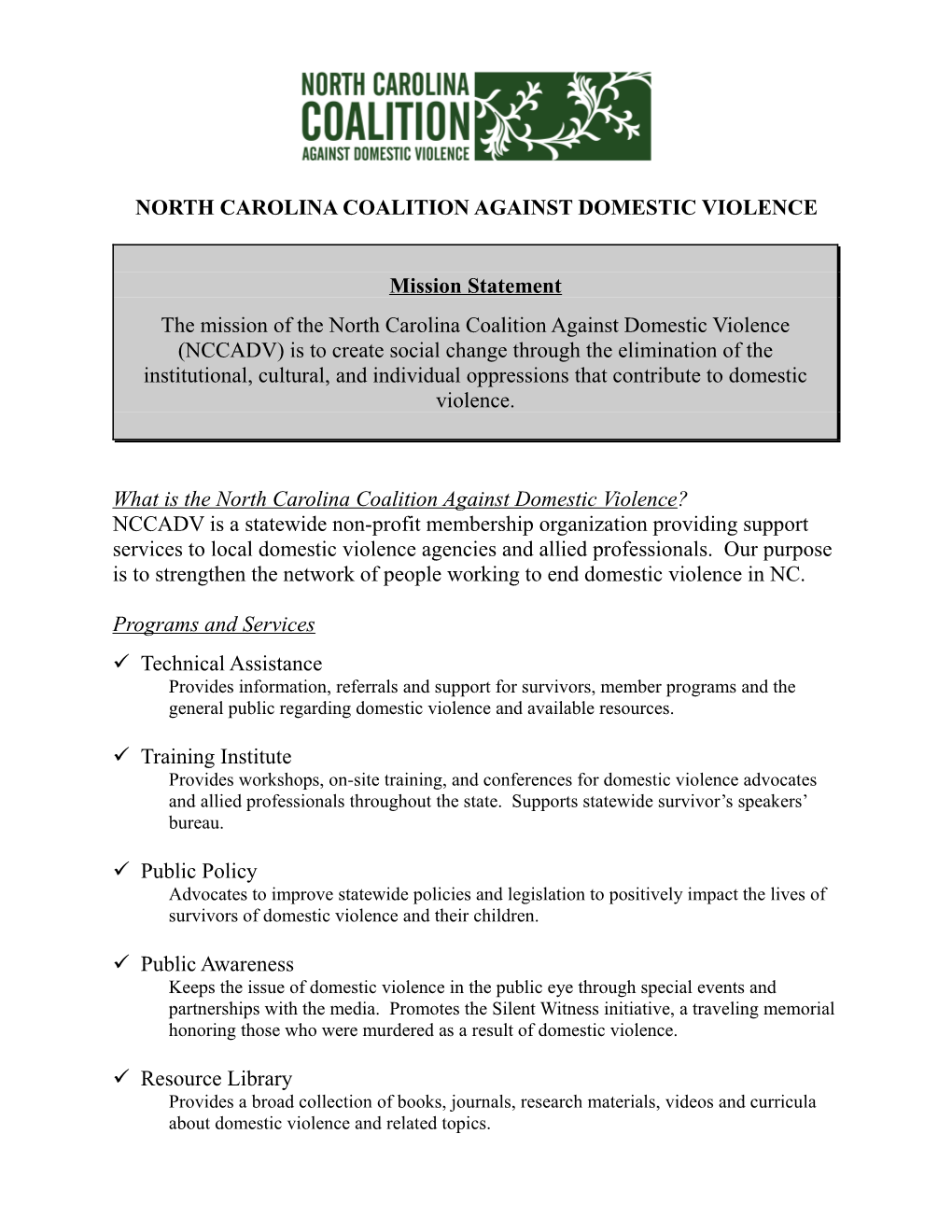 North Carolina Coalition Against Domestic Violence