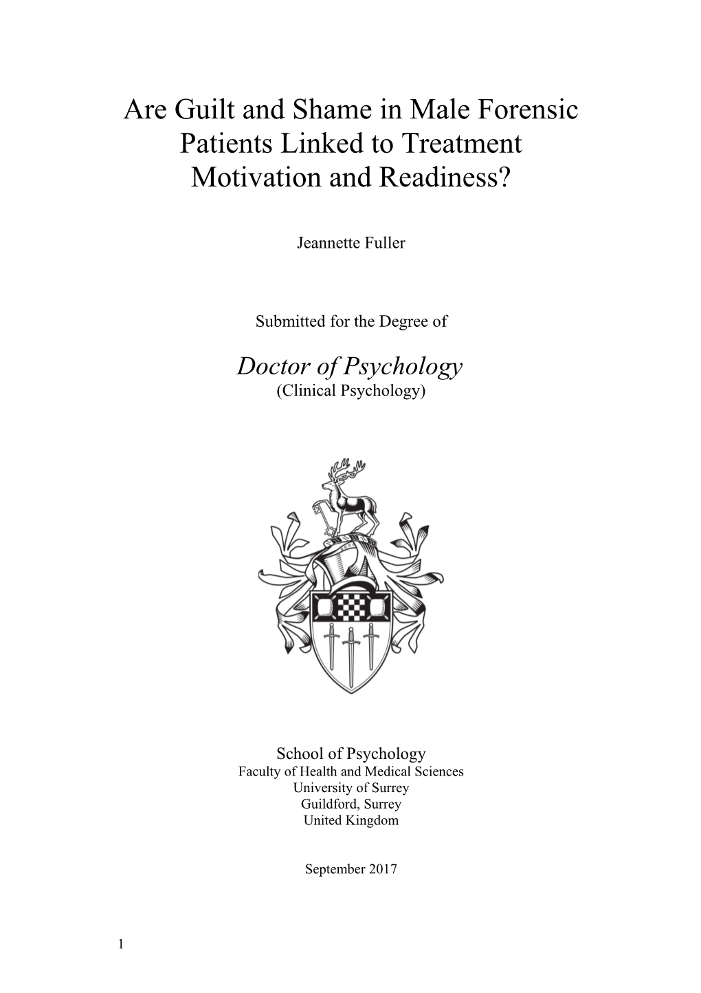 Are Guilt and Shame in Male Forensic Patients Linked to Treatment Motivation and Readiness?