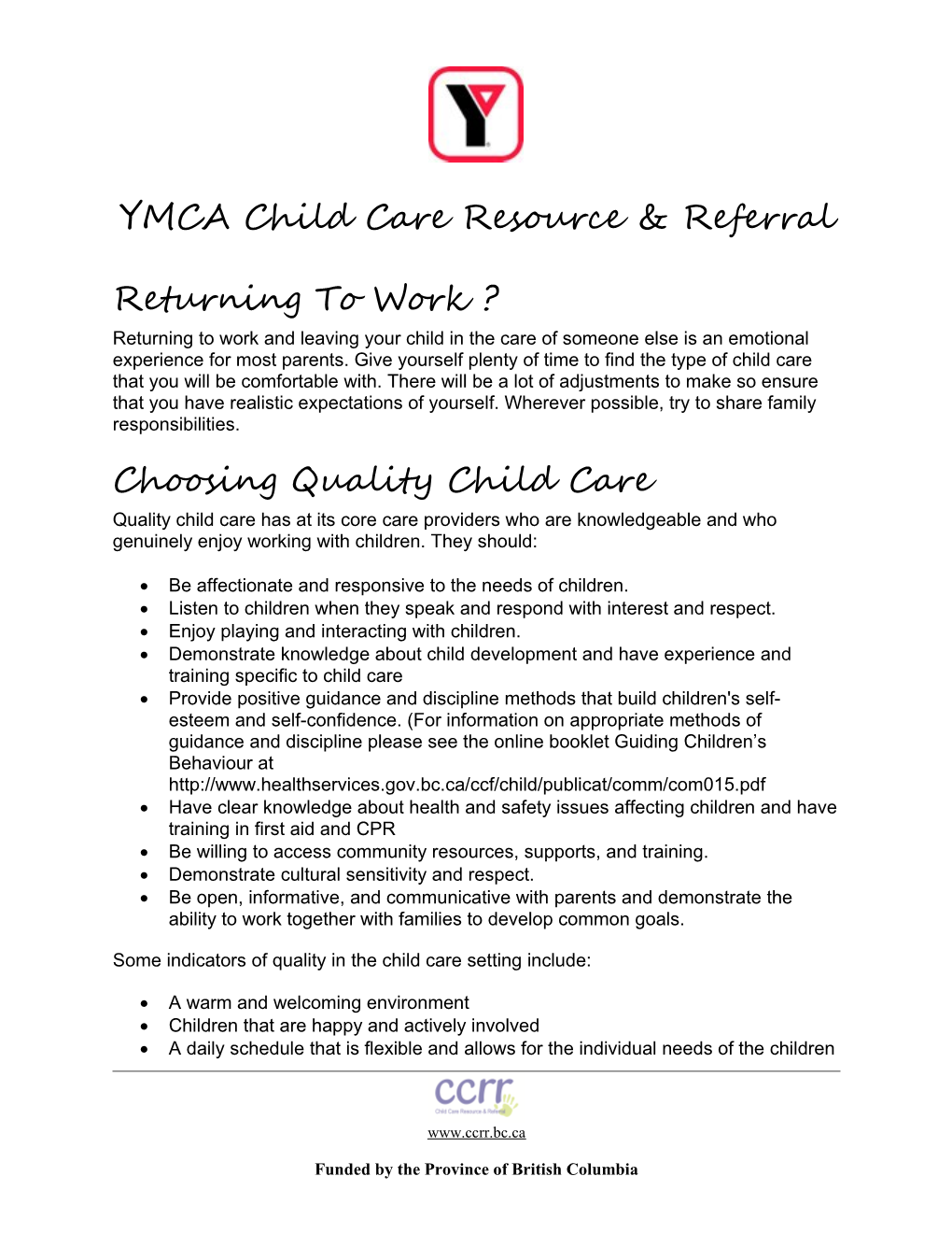 Child Care Information