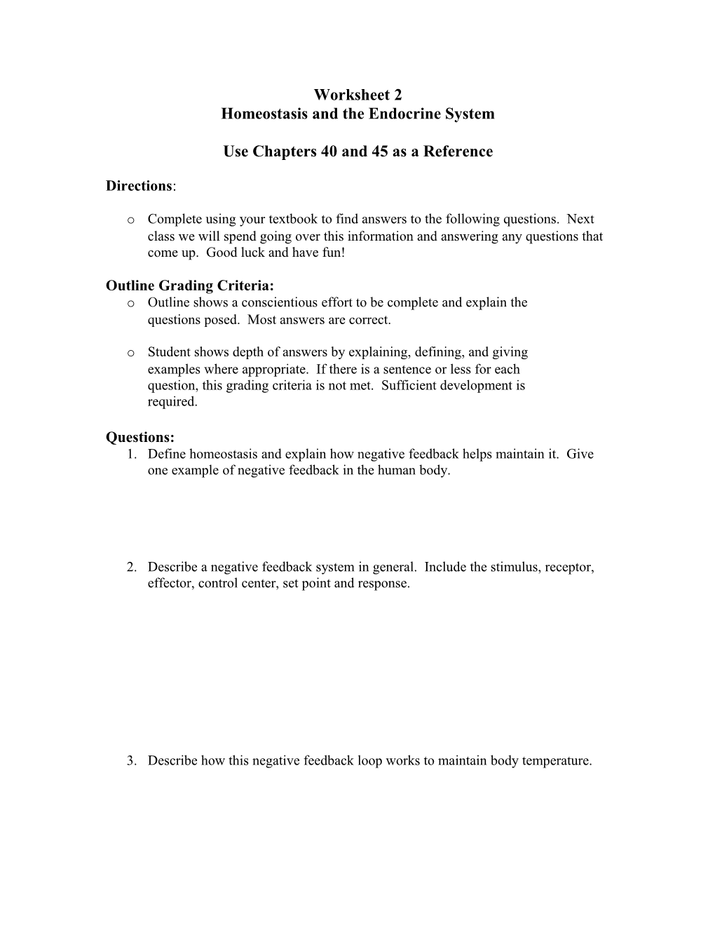 Homeostasis and the Endocrine System