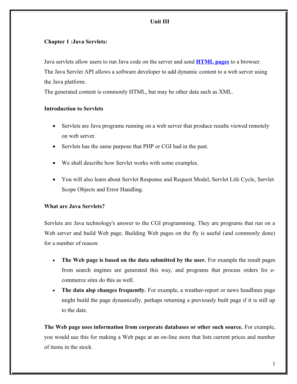 Chapter 1 :Java Servlets