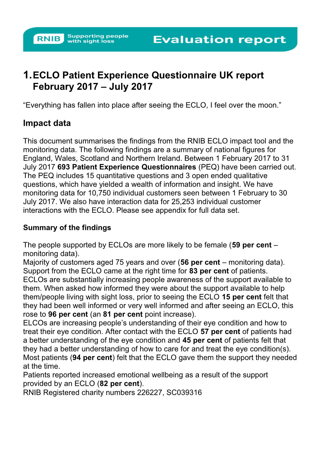 ECLO Patient Experience Questionnaire UK Report February 2017 July 2017