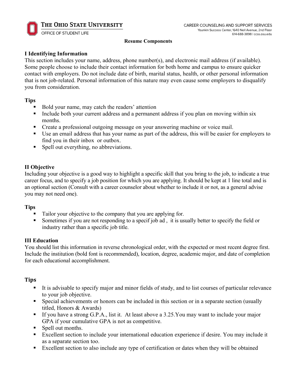 Resume Components