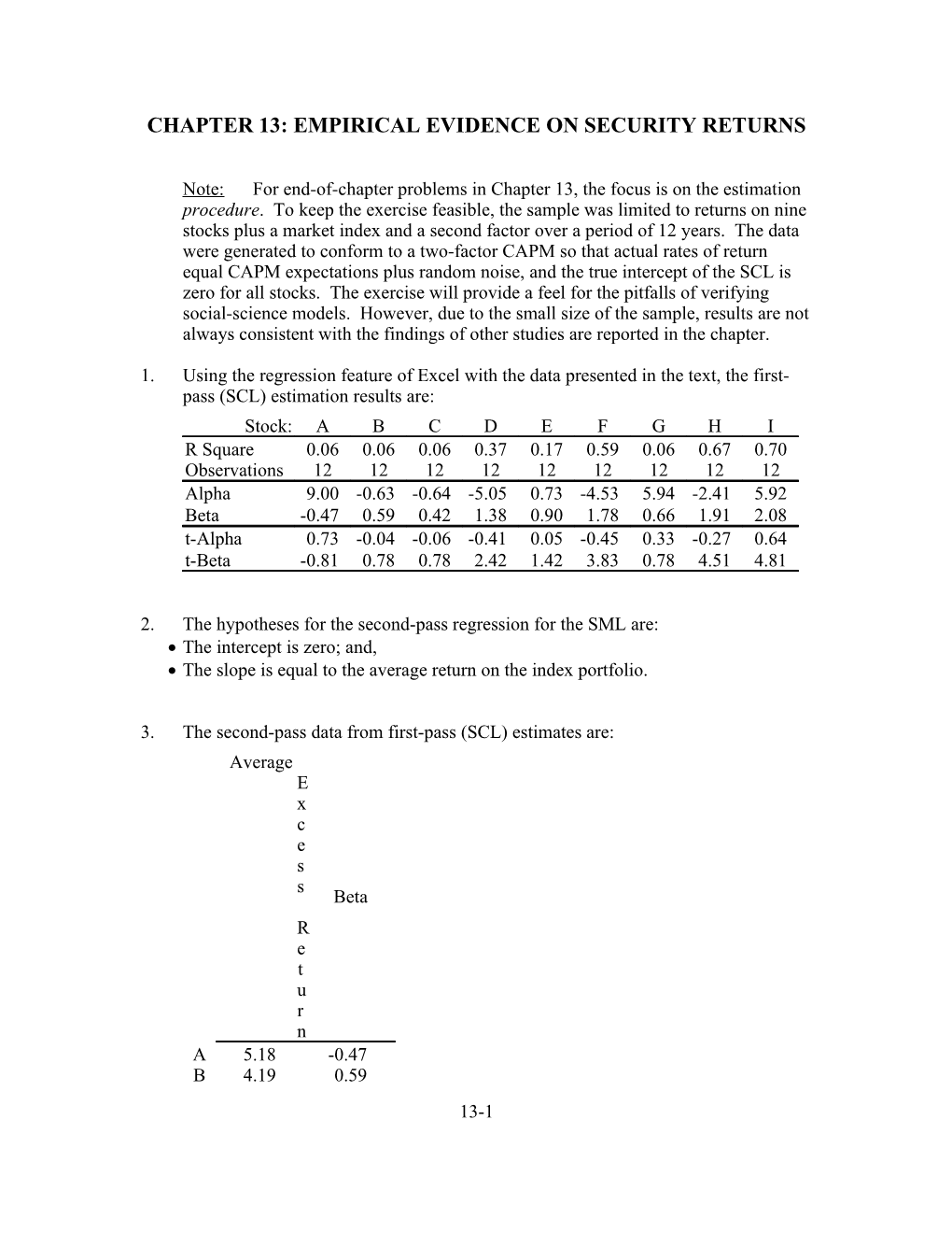 Chapter 13: Empirical Evidence on Security Returns