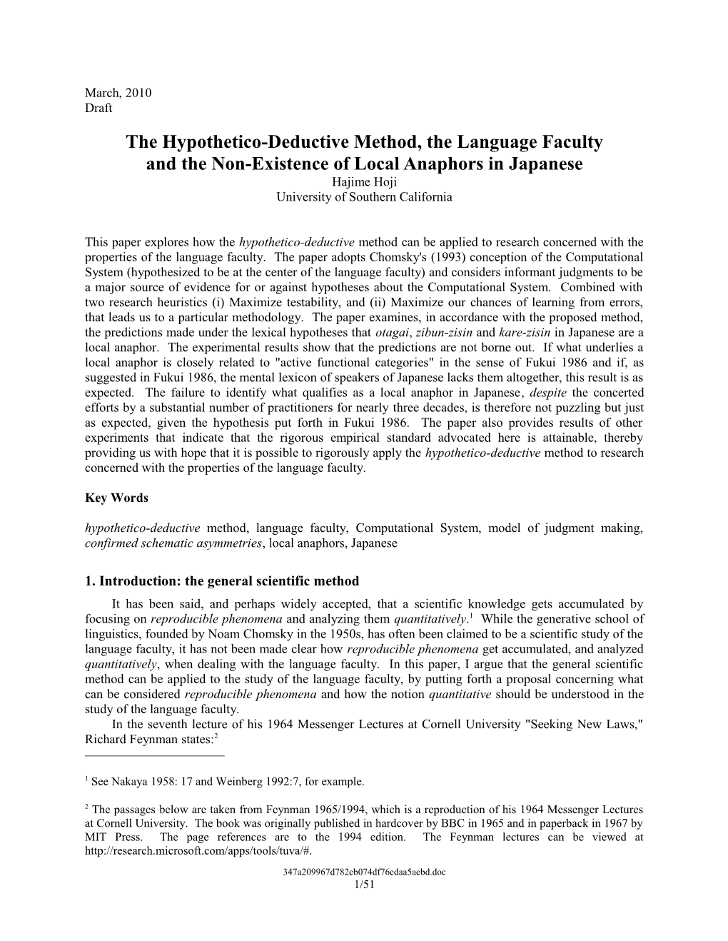 The Hypothetico-Deductive Method, the Language Faculty