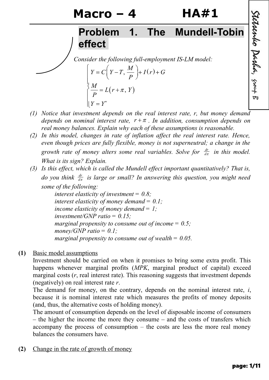 Problem1. the Mundell-Tobin Effect