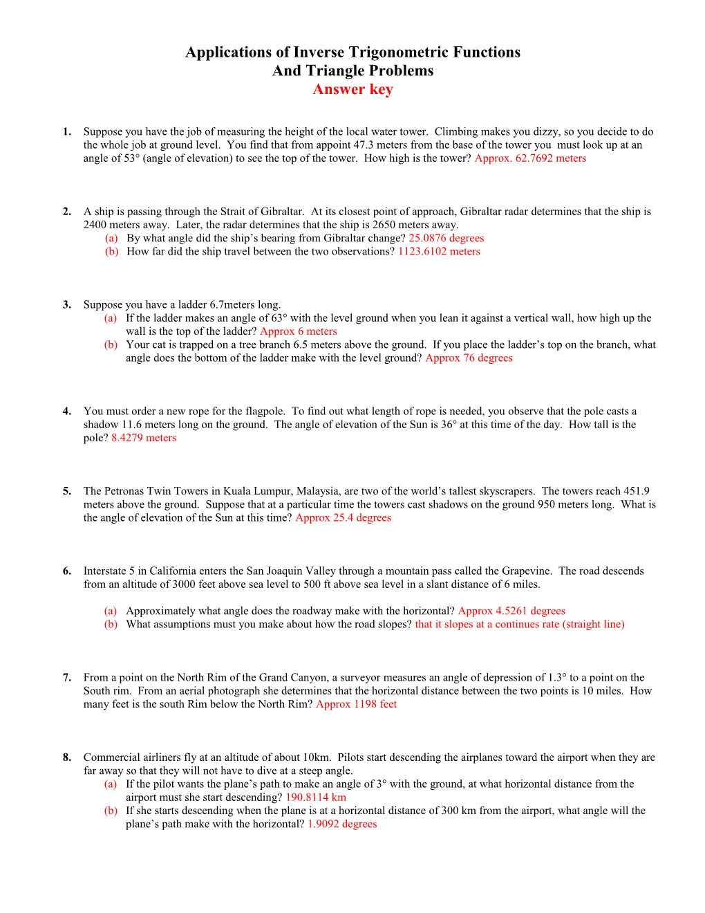 Applications of Inverse Trigonometric Functions