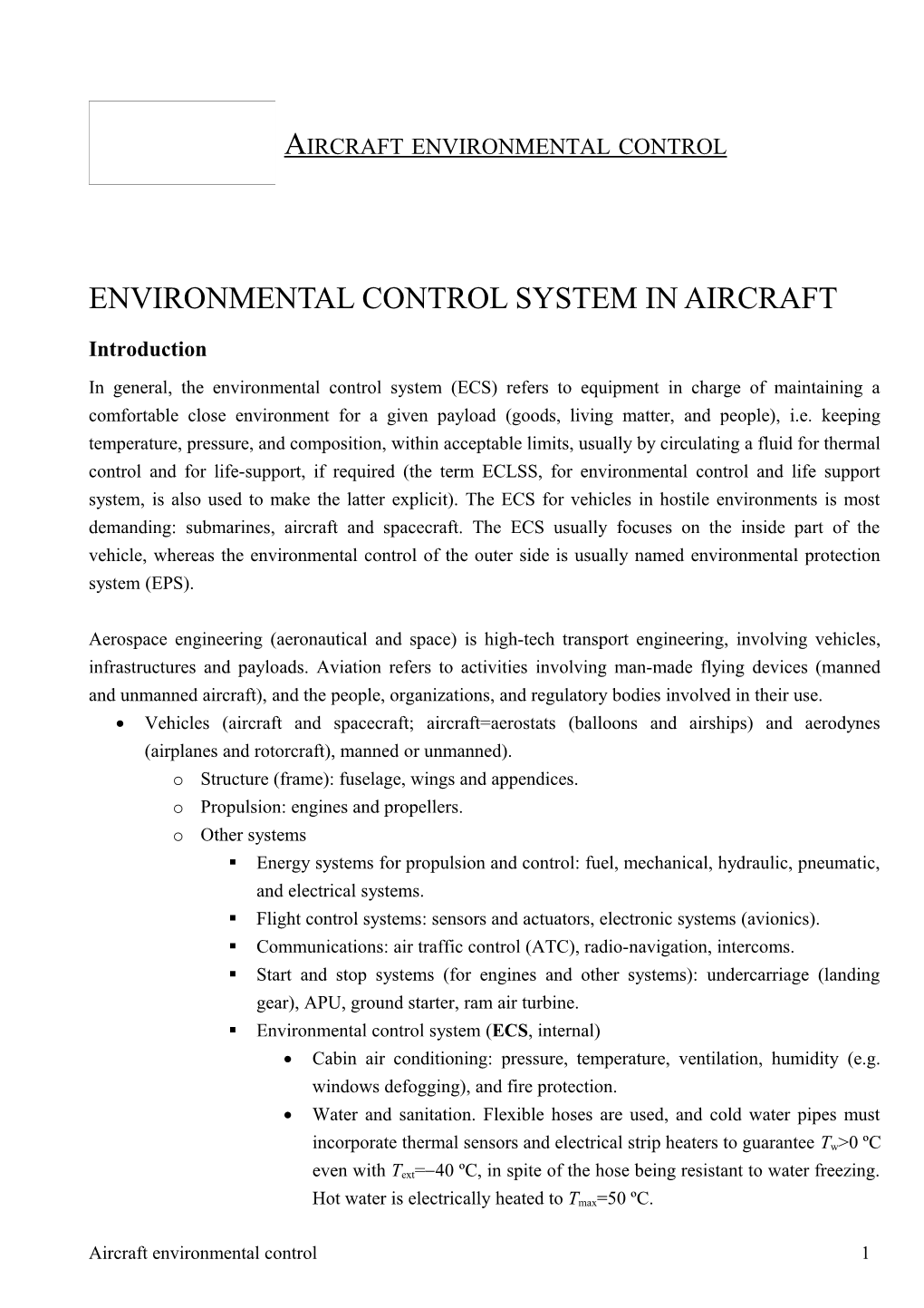 Aircraft Environmental Control System