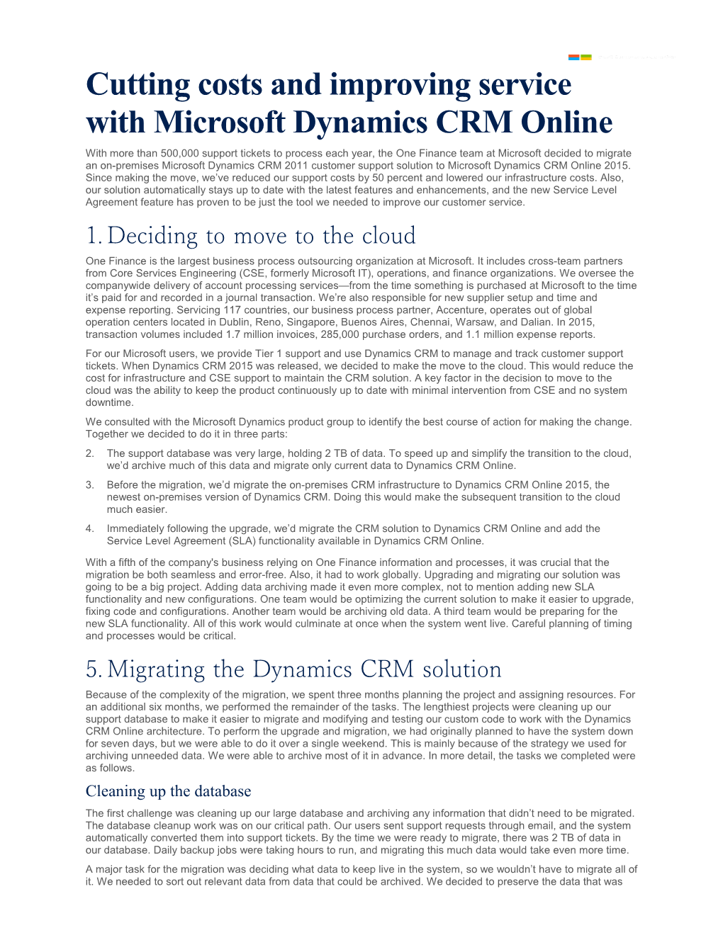 Cutting Costs and Improving Service with Microsoft Dynamics CRM Online