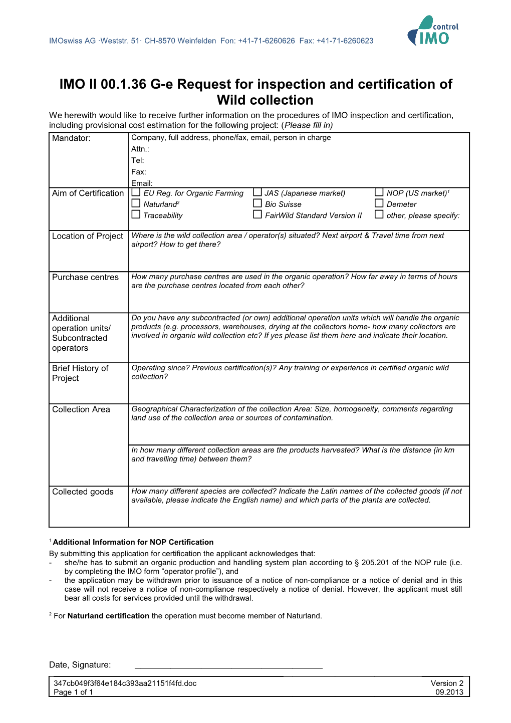 Specification of Collected Goods