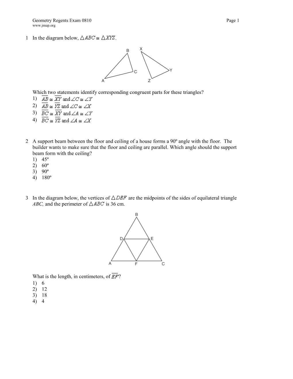Which Two Statements Identify Corresponding Congruent Parts for These Triangles?