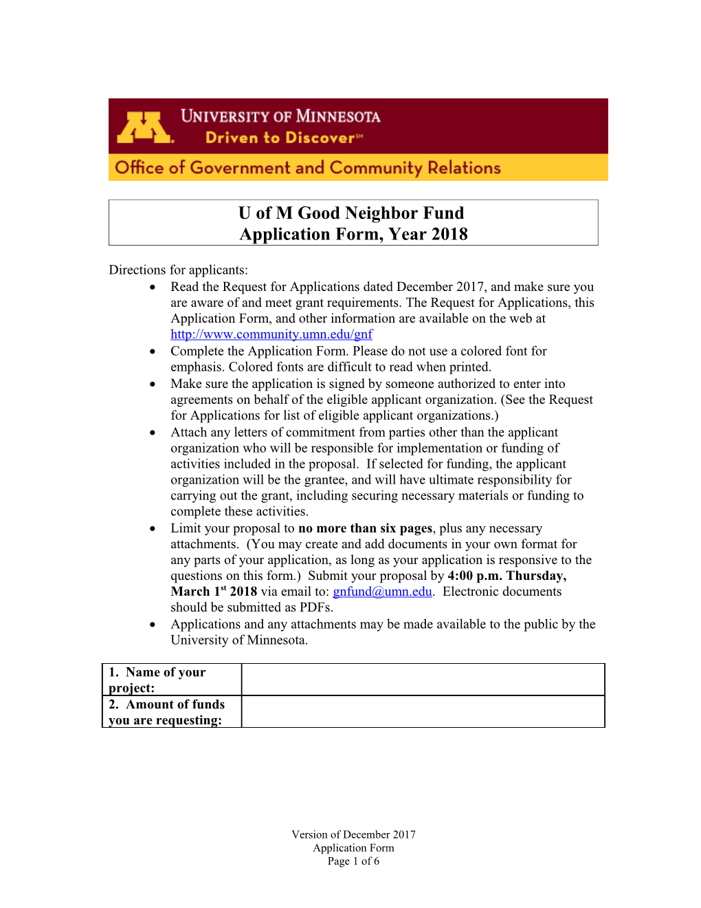 U of M Good Neighbor Fund