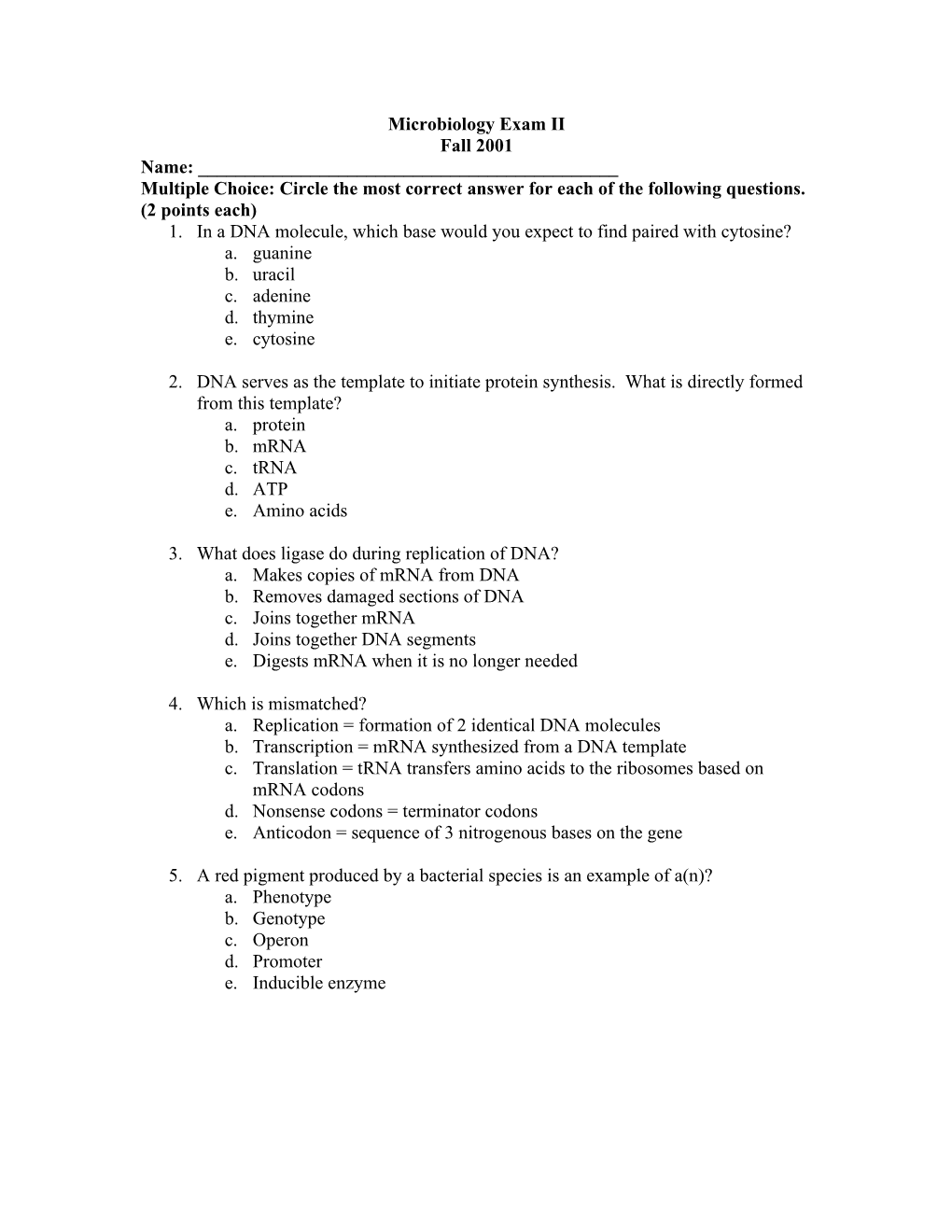 Microbiology Exam II