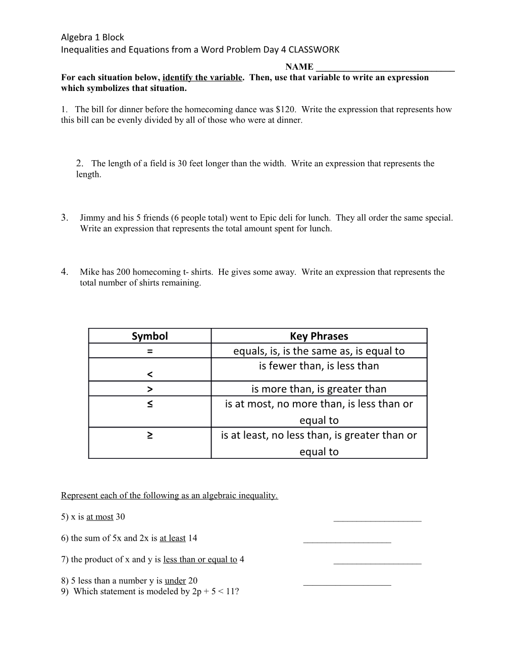 1-2 Modeling Relationships with Variables