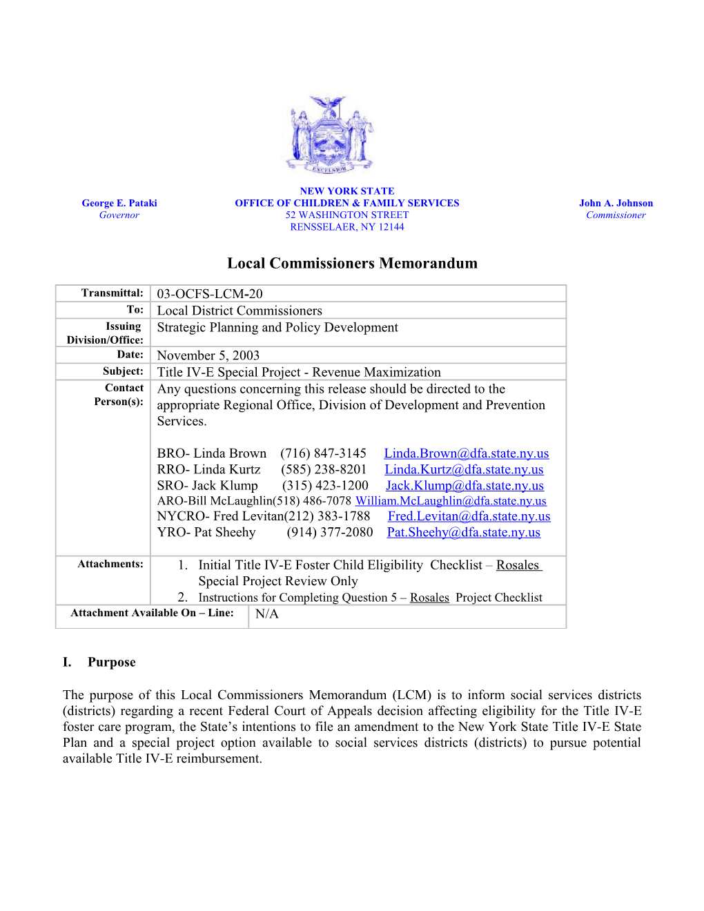 03-OCFS-LCM-20 Title IV- E Special Project - Revenue Maximization