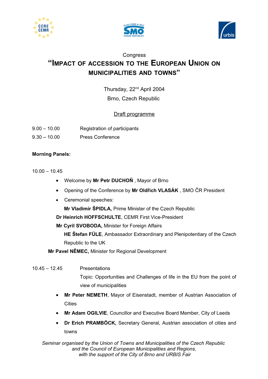 Impact of Accession to the European Union on Municipalities and Towns