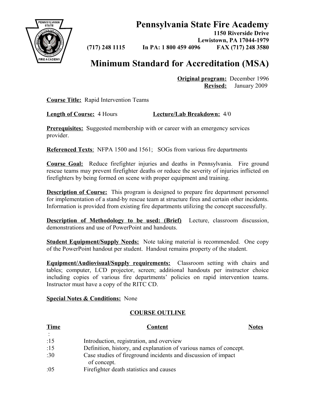 Minimum Standard for Accreditation (MSA)