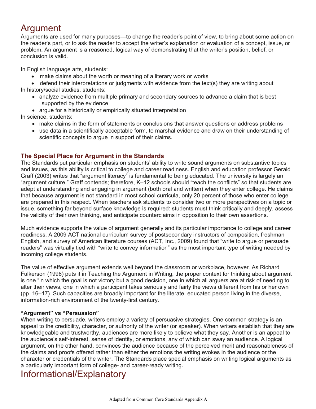 Writing Definitions of the Standards Three Text Types