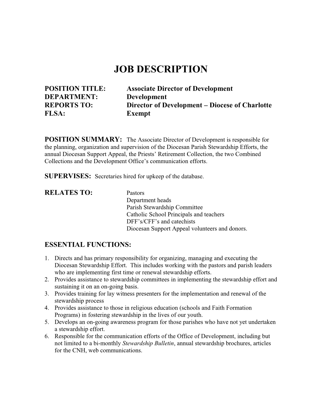 POSITION TITLE:Associate Director of Development