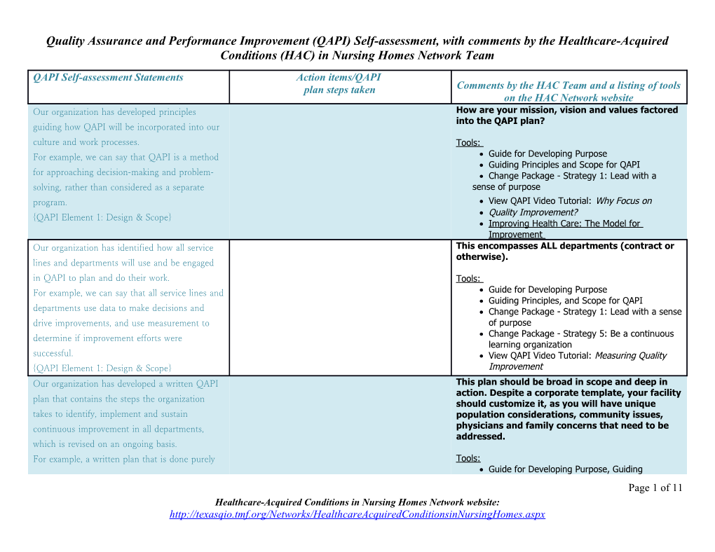 Quality Assurance and Performance Improvement (QAPI) Self-Assessment,With Comments By