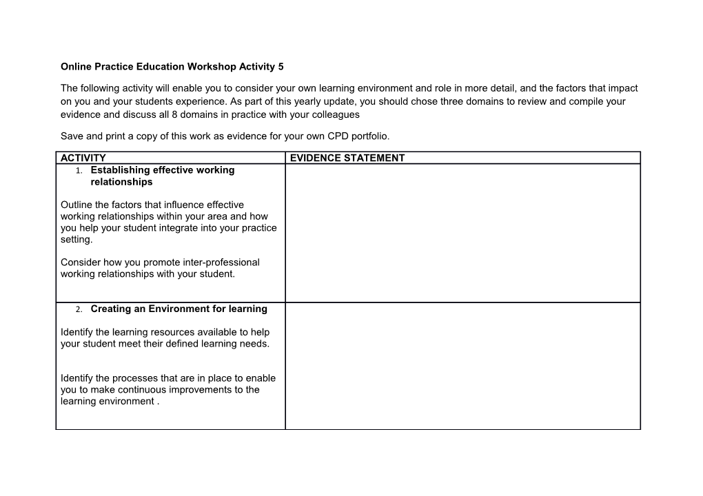 Online Practice Education Workshop Activity 5