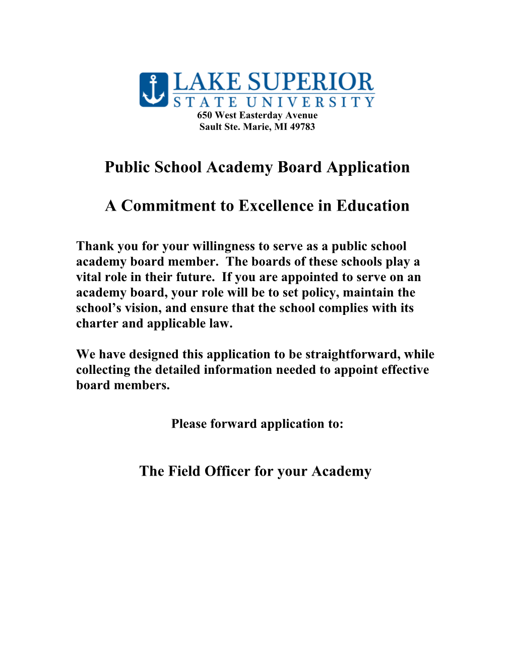 Public School Academy Board Application