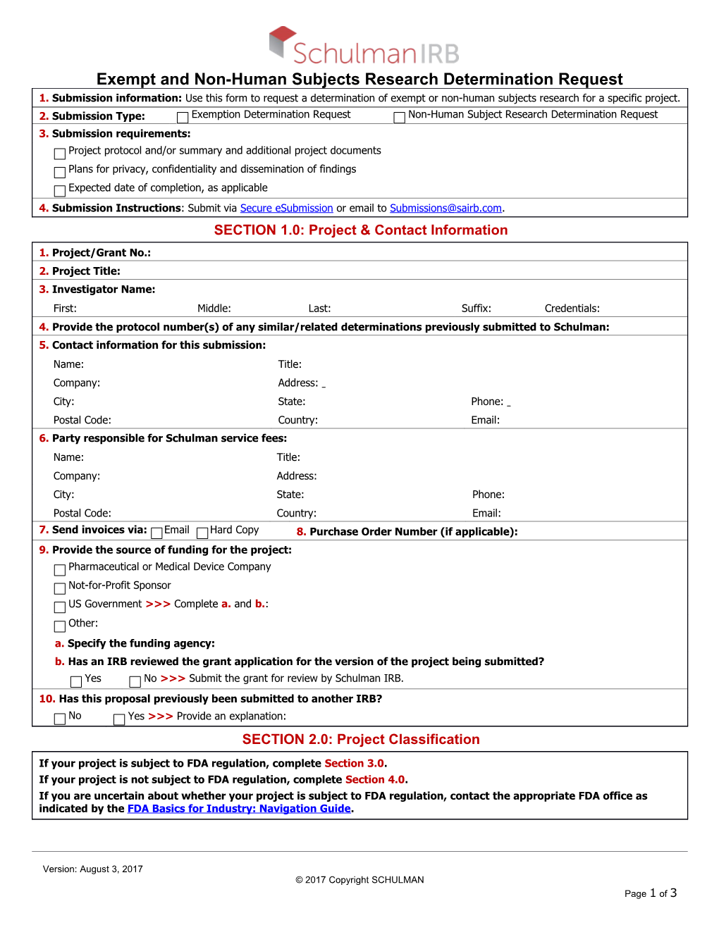 Request for Exemption Determination Form