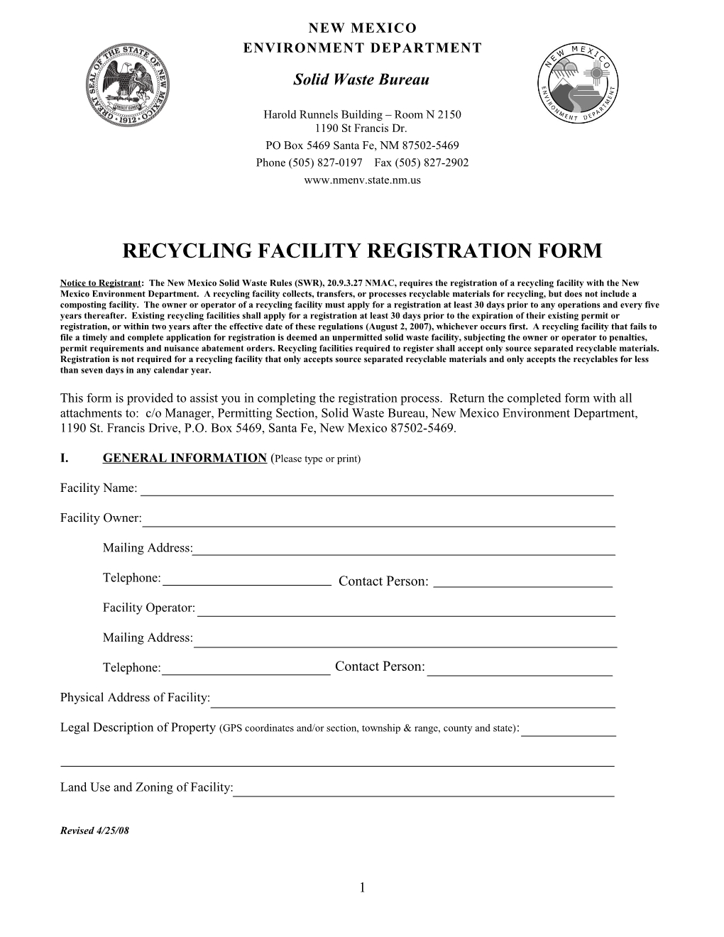 Recycling Facility Registration Form