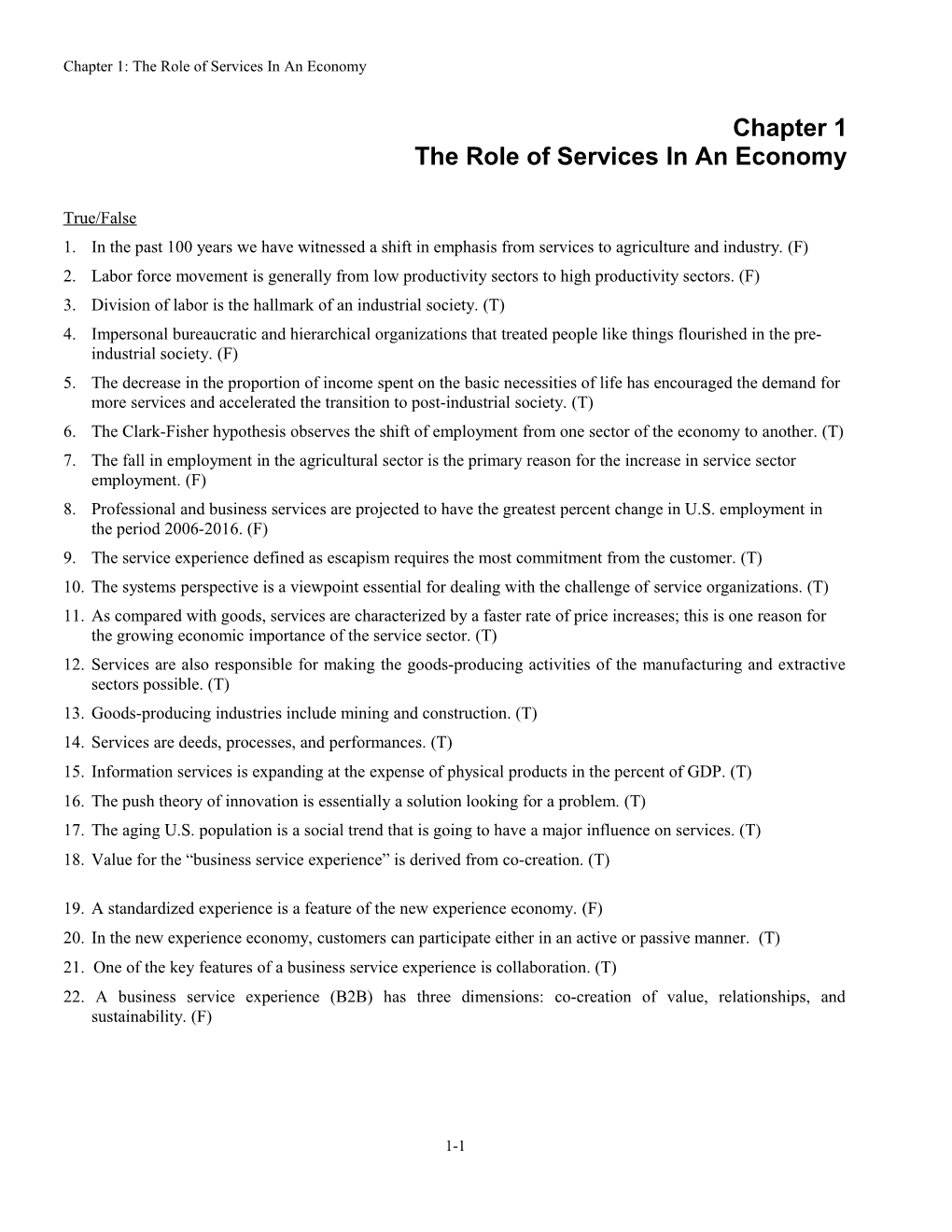 The Role of Services in an Economy
