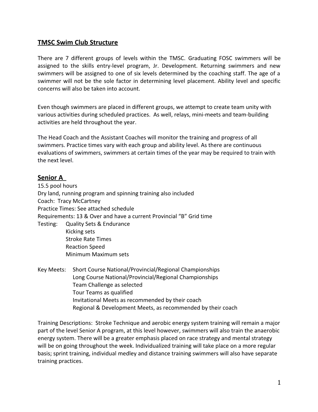 TMSC Swim Club Structure