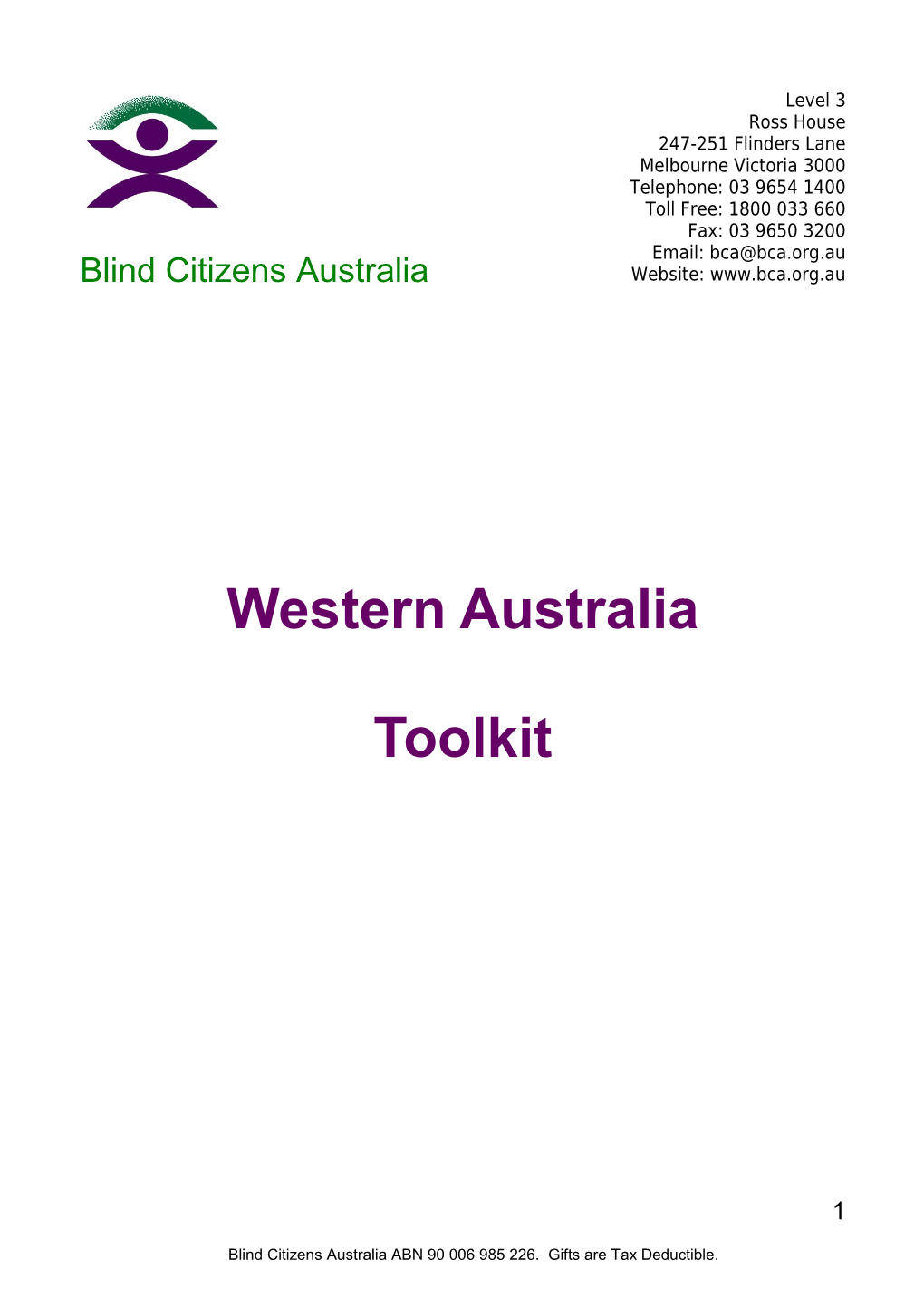 Welcome to BCA S Western Australia Toolkit
