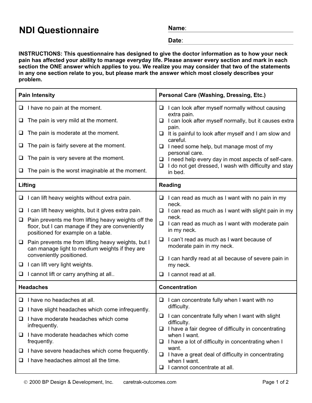 Revised Oswestry Questionnaire